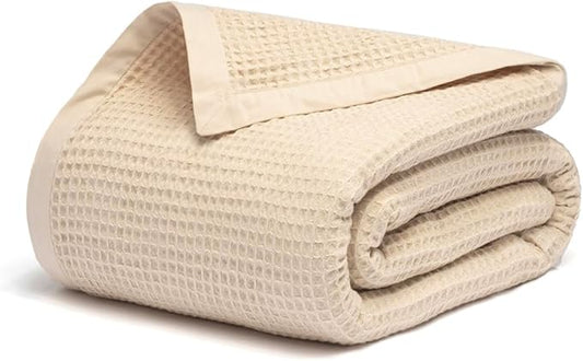 Salt Earth GOTS Certified 100% Organic Cotton Throw Blanket, 108" X 108" Waffle Blankets & Throws for Bed, Throw Blanket for Couch, Modern & Cozy Blanket, All Seasons, Comfy & Soft Blanket(Parchment)