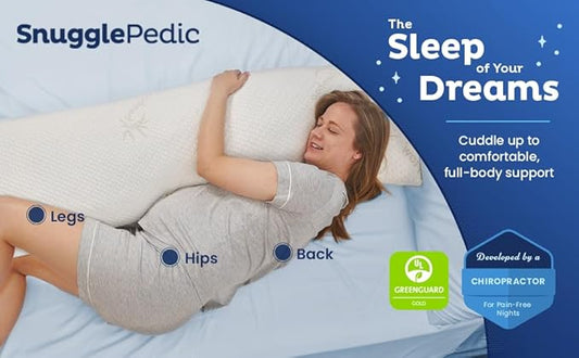 Snuggle-Pedic Body Pillow for Adults - Breathable, Full Body Pillow for Side Sleepers - Shredded Memory Foam Gel - Cooling Long Pillow Supports Legs, Belly & HIPS - 20x54 White