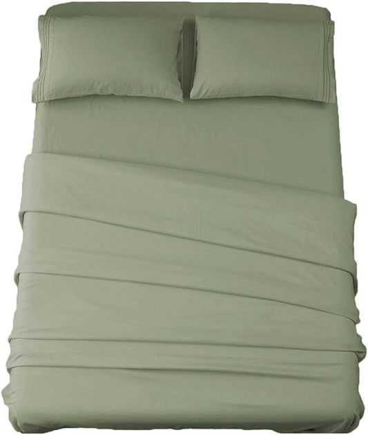 SONORO KATE Bed Sheet Set Super Soft Microfiber 1800 Thread Count Luxury Egyptian Sheets 16-Inch Deep Pocket，Wrinkle and Hypoallergenic-4 Piece (Sage, Full)