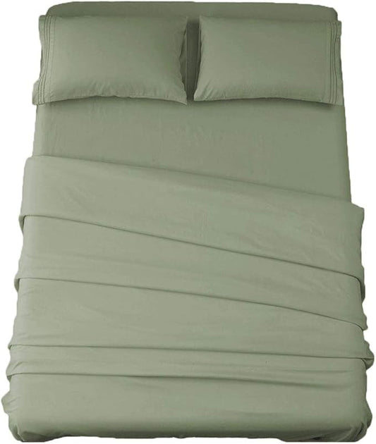 SONORO KATE Bed Sheet Set Super Soft Microfiber 1800 Thread Count Luxury Egyptian Sheets 16-Inch Deep Pocket，Wrinkle and Hypoallergenic-4 Piece (Sage, King)
