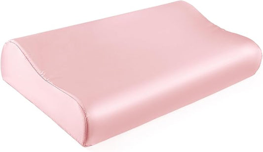 THXSILK 19 Momme 100% Mulberry Silk Pillowcase for Contour Memory Foam Pillow, Contour Pillow Case Cover, Cervical Pillow Case, Pack of 1(Charming Pink, 21"x14.5"x4.9"/4.2")