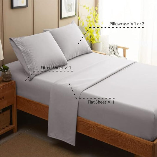SONORO KATE Bed Sheet Set Super Soft Microfiber 1800 Thread Count Luxury Egyptian Sheets 18-Inch Deep Pocket Wrinkle and Hypoallergenic-4 Piece(King Grey)
