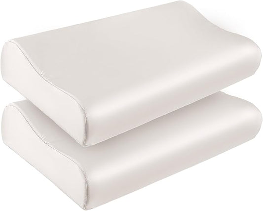 THXSILK 2 Pack 19 Momme 100% Mulberry Silk Pillowcase for Contour Memory Foam Pillow, Contour Pillow Case Cover, Cervical Pillow Case, Pack of 1(White, 20"x12"x3.9"/2.7")