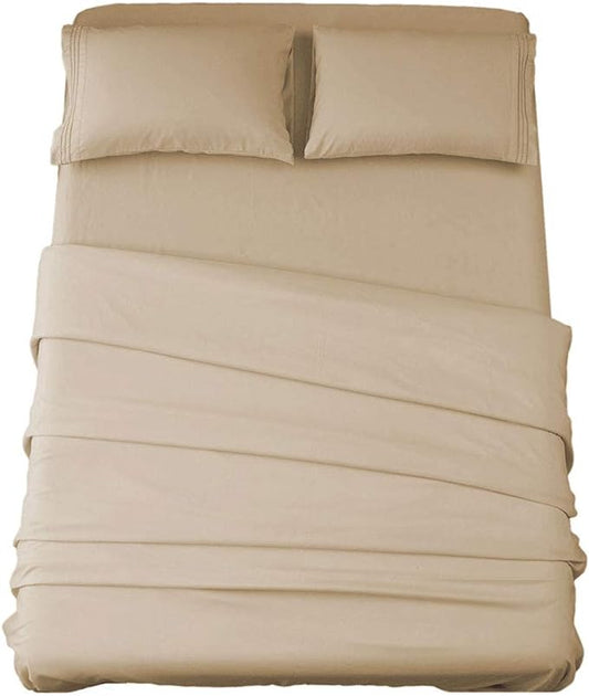 SONORO KATE Bed Sheet Set Super Soft Microfiber 1800 Thread Count Luxury Egyptian Sheets 16-Inch Deep Pocket，Wrinkle and Hypoallergenic-4 Piece (Taupe, California King)