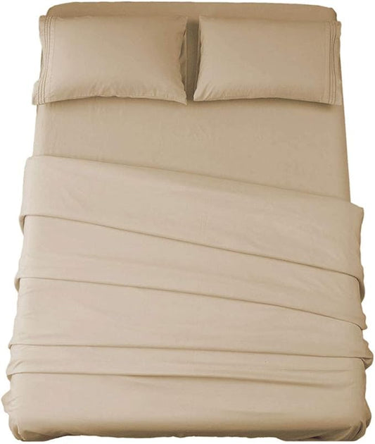 SONORO KATE Bed Sheet Set Super Soft Microfiber 1800 Thread Count Luxury Egyptian Sheets 16-Inch Deep Pocket，Wrinkle and Hypoallergenic-4 Piece (Taupe, Queen)