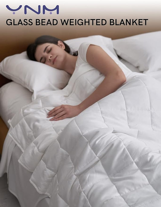 YnM Weighted Blanket,Heavy 100 Percent Oeko-Tex Certified Cotton Material, Bed Blanket for One Person of 210lbs, Ideal for Queen/King Bed (60x80 Inches, 22 Pounds, White)