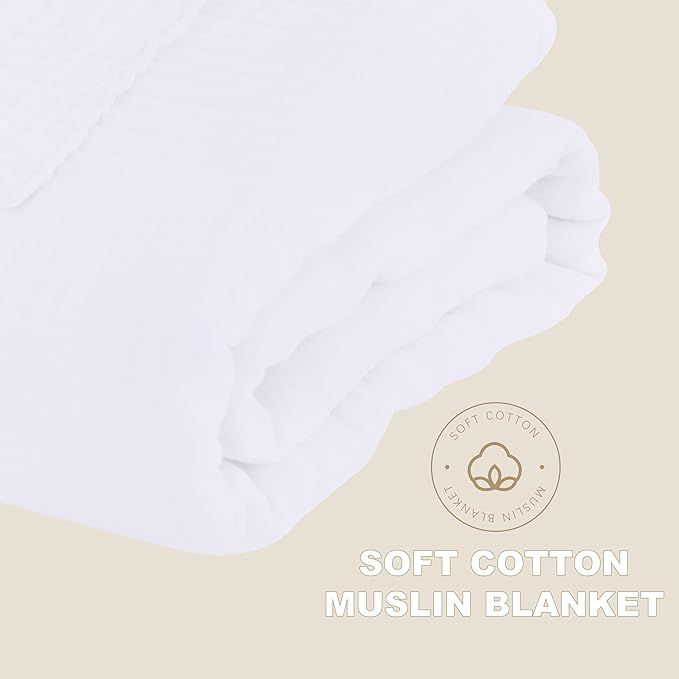 Cosy Family 100% Cotton Muslin Bed Blanket - Breathable & Lightweight, 55x80 Inches, White