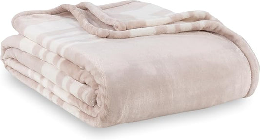 Berkshire Blanket-Classic Heavyweight Soft Printed VelvetLoft® Plush Warm Blanket, Twin Size Soft Fuzzy Blanket for Couch Sofa Bed, Stripe Cream, 60in x 90in