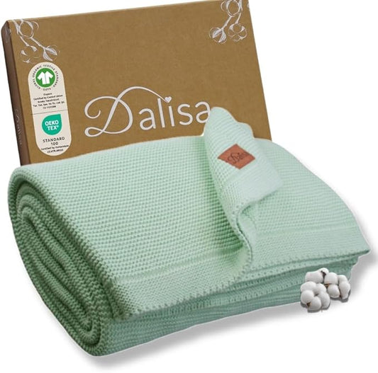 100% Organic Turkish Cotton Throw Blanket - GOTS Certified, Cozy - Perfect for Couch, Bed, and Home Decor - Boho Vintage Knit Alina (Sage, 60x80)