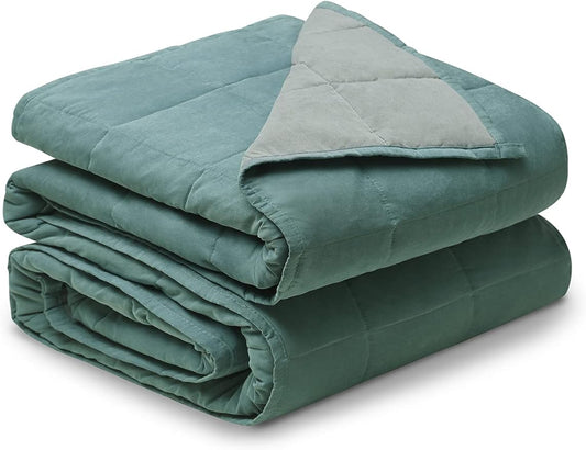 YnM Weighted Blanket —Cotton/Polyester Blend Fabric with Premium Glass Beads (Deep Green/Grey Reversible, 80''x87'' 20lbs), 90~160lb Persons Sharing Use on Queen/King Bed | A Duvet Included