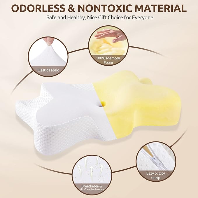 DONAMA Cervical Neck Pillow for Pain Relief,Odorless Contour Memory Foam Pillows with Cooling Pillowcase Cozy Sleeping, Orthopedic Ergonomic Bed Pillows for Side Back Stomach Sleepers