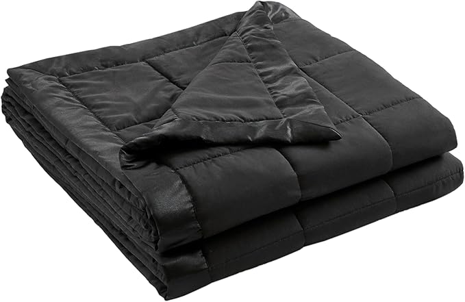 Madison Park Ultra-Soft Microfiber Blanket, Box Quilting with Satin Binding, All Season & Lightweight Summer Blanket for Bed, Couch & Sofa, Full/Queen, Black