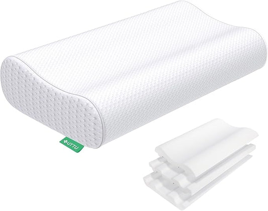 UTTU Cervical Pillow for Neck Strain Relief, Memory Foam Neck Pillow for Sleeping, Adjustable Orthopedic Sandwich Pillow, Contour Cooling for Side Back Stomach Sleeper, King(27.6"×15.7"×4.7"/3.9")