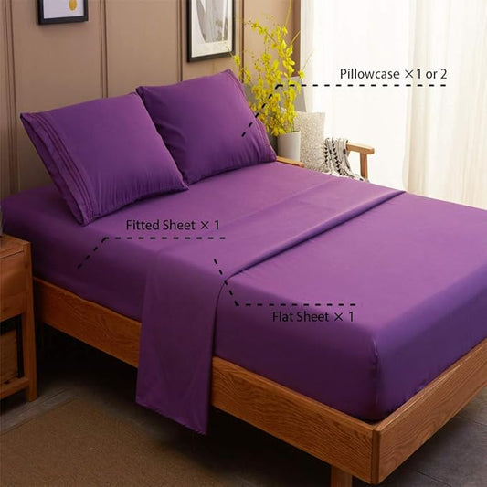 SONORO KATE Bed Sheet Set Super Soft Microfiber 1800 Thread Count Luxury Egyptian Sheets 18-Inch Deep Pocket Wrinkle and Hypoallergenic-4 Piece(California King Purple)