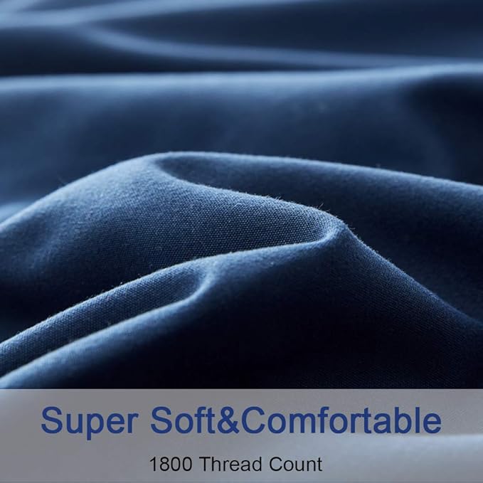 SONORO KATE Bed Sheet Set Super Soft Microfiber 1800 Thread Count Luxury Egyptian Sheets 18-Inch Deep Pocket Wrinkle and Hypoallergenic-4 Piece(California King, Navy Blue