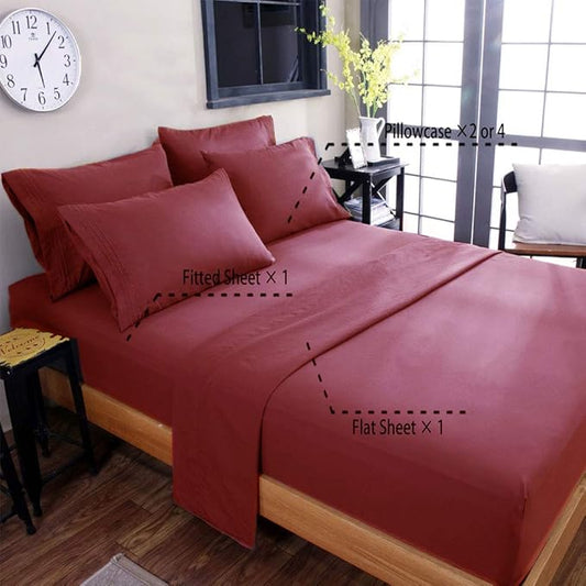 SONORO KATE Bed Sheet Set Super Soft Microfiber 1800 Thread Count Luxury Egyptian Sheets 18-Inch Deep Pocket，Wrinkle and Hypoallergenic-6 Piece (Burgundy, Twin XL-6 Piece)