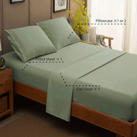 SONORO KATE Bed Sheet Set Super Soft Microfiber 1800 Thread Count Luxury Egyptian Sheets 16-Inch Deep Pocket，Wrinkle and Hypoallergenic-4 Piece (Sage, King)