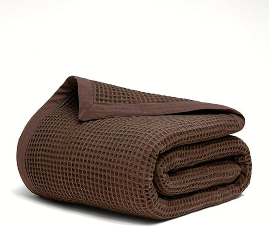 Salt Earth GOTS Certified 100% Organic Cotton Throw Blanket, 55" X 60" Blankets & Throws for Bed, Throw Blanket for Couch,Modern & Cozy Blanket, All Season Waffle Blanket, Soft Blanket (Potting Soil)
