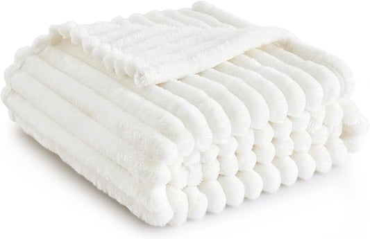 Bedsure White Throw Blanket for Couch - GentleSoft Cozy Blankets for Women, Cute Fleece Throws for Girls Dorm Graduation, Birthday Gifts for Women, Fathers Day Decor Gifts, Off White, 50x60 Inches