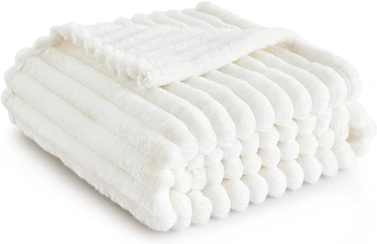 Bedsure White Throw Blanket for Couch - GentleSoft Cozy Blankets for Women, Cute Fleece Throws for Girls Dorm Graduation, Birthday Gifts for Women, Fathers Day Decor Gifts, Off White, 50x60 Inches