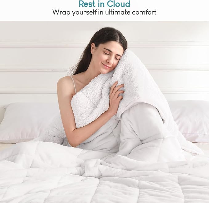 Weighted Blanket 20lbs, Flannel Cozy Plush Blankets, Fuzzy Flannel Bedding Blanket Throw for Twin Full Bed, Minky Soft Blanket for Sofa Bed 60 x 80 inches, White