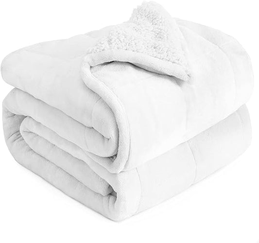 Weighted Blanket 20lbs, Flannel Cozy Plush Blankets, Fuzzy Flannel Bedding Blanket Throw for Twin Full Bed, Minky Soft Blanket for Sofa Bed 60 x 80 inches, White