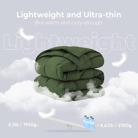 Soft Lightweight Down Blanket for Bed Sofa Couch Indoor and Outdoor Use, Warm and Fluffy Throw Blanket, Olive, King Size (108"X88")