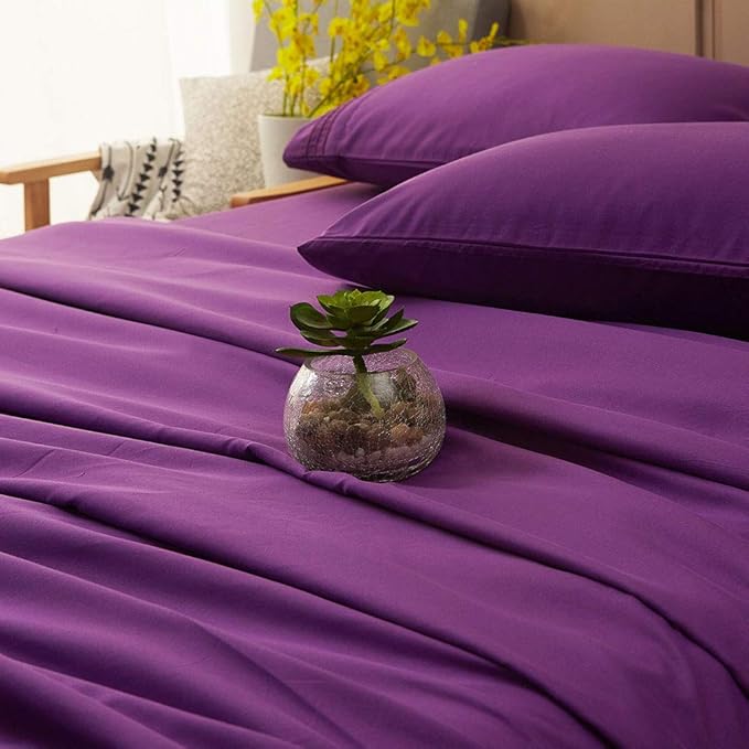SONORO KATE Bed Sheet Set Super Soft Microfiber 1800 Thread Count Luxury Egyptian Sheets 16-Inch Deep Pocket Wrinkle and Hypoallergenic-4 Piece(King Purple)