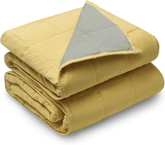 YnM Weighted Blanket —Cotton/Polyester Blend Fabric with Premium Glass Beads (Yellow/Green Reversible, 48''x72'' 20lbs), Suit for One Person(~190lb) Use on Twin/Full Bed