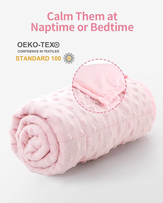 Mr. Sandman Weighted Blanket 2LBS 20 x 30 Inches, Minky Dots Heavy Blanket with Glass Beads, Soft and Cooling for School and Home, Pink