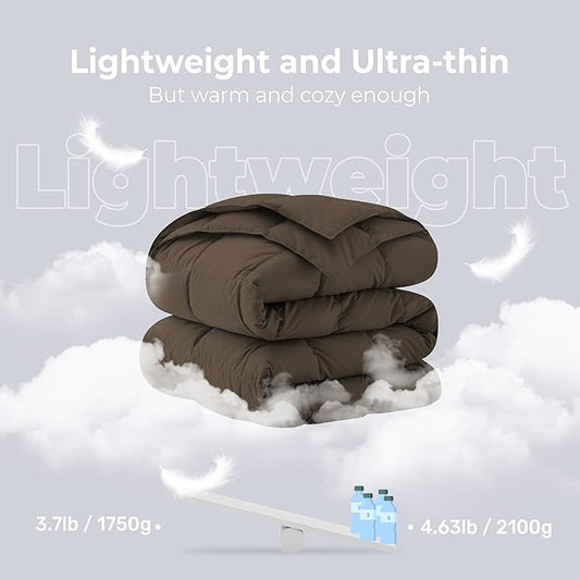 Soft Lightweight Down Blanket for Bed Sofa Couch Indoor and Outdoor Use, Warm and Fluffy Throw Blanket, Brown, Queen Size (90"X88")