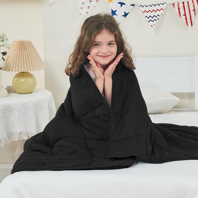 yescool Weighted Blanket (7 lbs, 41" x 60", Black) Cooling Heavy Blanket for Sleeping Perfect for 60-90 lbs, Breathable Blanket with Premium Glass Bead, Machine Washable