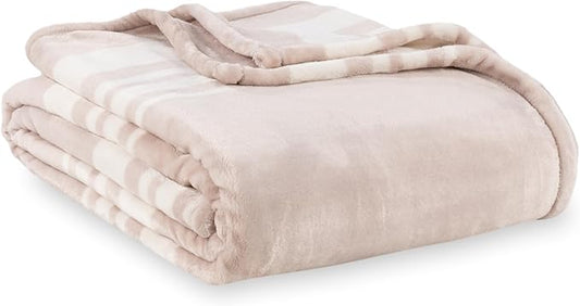Berkshire Blanket-Classic Heavyweight Soft Printed VelvetLoft® Plush Throw Blanket, Cozy and Fuzzy, Stripe Cream, 50in x 70in