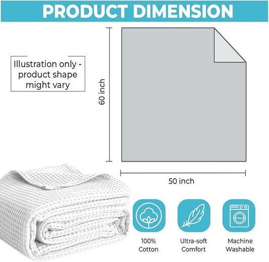 100% Cotton Blankets Throw Size for Bed - Waffle Weave Blankets for Summer, Lightweight and Breathable Soft Woven Blanket for Spring (White, Throw (50" x 60")