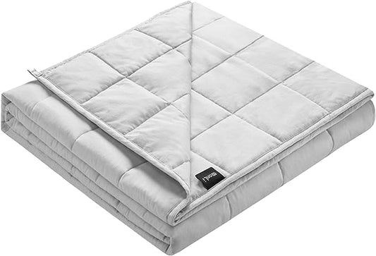ZonLi Weighted Blanket (60''x80'', 15lbs, Queen Size, Light Grey), Cooling Weighted Blanket for Adults, High Breathability Heavy Blanket, Soft Material with Premium Glass Beads
