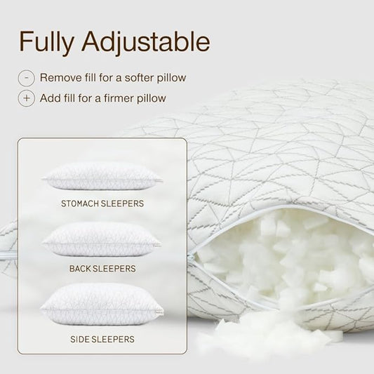 Coop Home Goods Original Adjustable Pillow, Queen Size Bed Pillows for Sleeping, Cross Cut Memory Foam Pillows - Medium Firm Back, Stomach and Side Sleeper Pillow, CertiPUR-US/GREENGUARD Gold