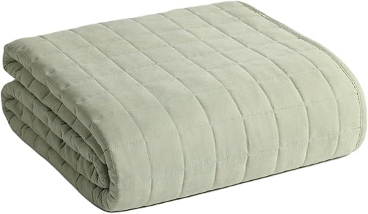 YnM Exclusive Weighted Blanket, Soothing Cotton/Polyester, Smallest Compartments, Bed Blanket for One Person of 140lbs, Ideal for Queen/King Bed (60x80 Inches, 15 Pounds, Avocado/White Reversible)