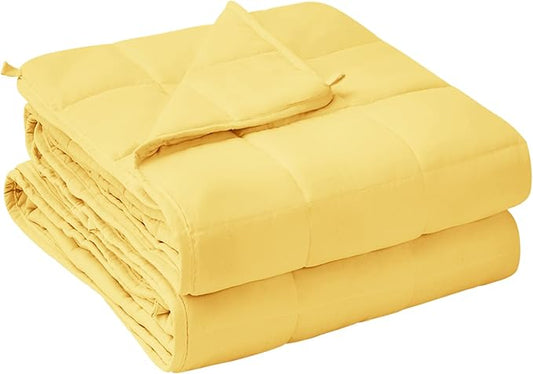 yescool Weighted Blanket for Adults (22 lbs, 60" x 80", Yellow) Cooling Heavy Blanket for Sleeping Perfect for 210-230 lbs, Queen Size Breathable Blanket with Premium Glass Bead, Machine Washable
