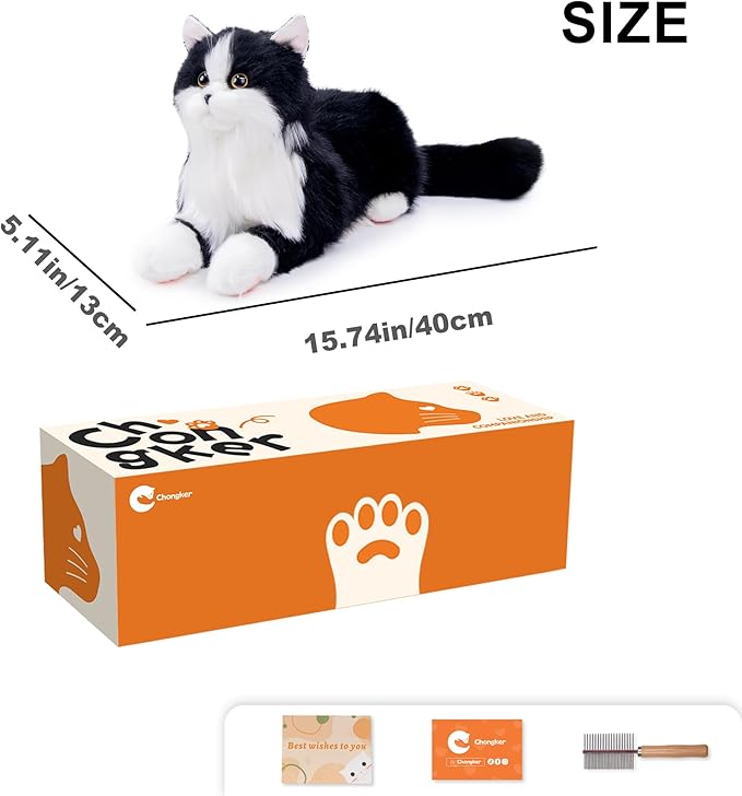 Chongker Stuffed Animals Handmade Realistic Cat Plush Toy Companion Pet for Elderly Adults Women Kids Cat Lover Surprise Gifts for Anniversary Birthday