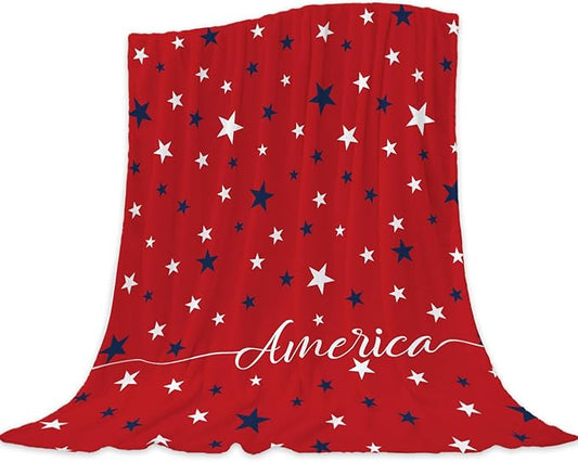 Neatee Living Patriotic Throw Blanket 4th of July Memorial Day Fourth of July American Freedom Veteran Day Blanket Couch Bed Red White Blue Stars Soft Fleece Blanket Home Decorations 50x60
