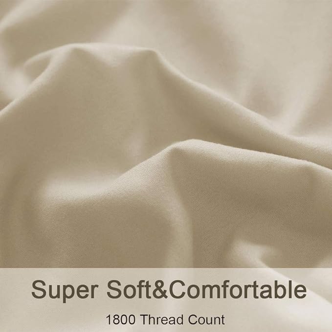 SONORO KATE Bed Sheet Set Super Soft Microfiber 1800 Thread Count Luxury Egyptian Sheets 16-Inch Deep Pocket，Wrinkle and Hypoallergenic-4 Piece (Beige, King)