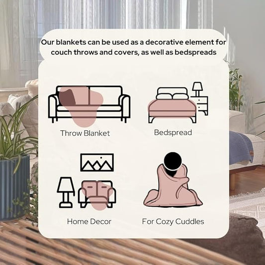 100% Organic Turkish Cotton Throw Blanket - GOTS Certified, Cozy - Perfect for Couch, Bed, and Home Decor - Boho Vintage Knit Alina (Pink, 60x80)