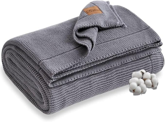 100% Organic Turkish Cotton Throw Blanket - GOTS Certified, Cozy - Perfect for Couch, Bed, and Home Decor - Boho Vintage Knit Alina (Dark Grey, 80x90)