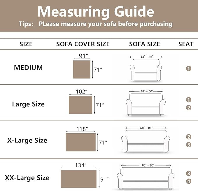 MEETSKY Sofa Cover for 3 Cushion Couch - Furniture Protector for Living Room, Washable Sectional Covers for Dogs (XX-Large: 91" x 134", Sand)