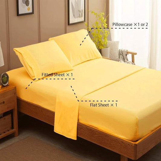 SONORO KATE Bed Sheet Set Super Soft Microfiber 1800 Thread Count Luxury Egyptian Sheets 16-Inch Deep Pocket，Wrinkle and Hypoallergenic-4 Piece (Yellow, Full)