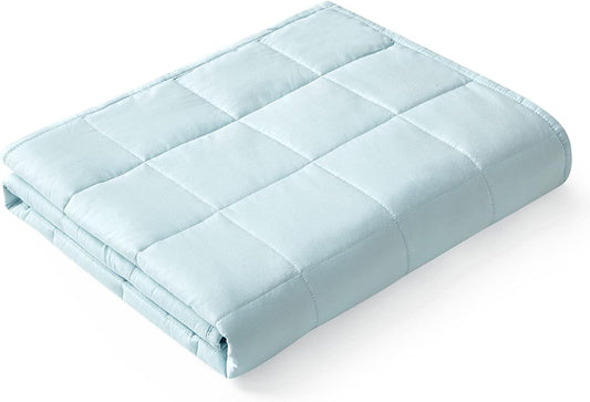 YnM Weighted Blanket,Heavy 100 Percent Oeko-Tex Certified Cotton Material, Bed Blanket for One Person of 190lbs, Ideal for Queen/King Bed (60x80 Inches, 20 Pounds, Light Blue)