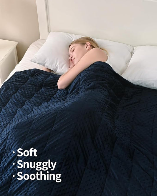 Mr. Sandman Weighted Blanket for Adults Queen, Minky Heavy Blanket for Woman,Man Sleeping/Calm, Soft and Cozy Weighted Throw Blankets, Machine Washable, 60 x 80in, 15 lbs, Navy Blue
