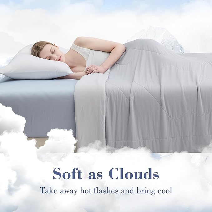 EMME Cooling Comforter Queen Size, Double-Sided Cooling Blanket for Hot Sleepers, Q-Max>0.45 Breathable Summer Quilt for Night Sweater, Cold Touch Lightweight Duvet Insert (Grey,90 x 90)