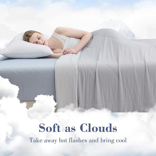 EMME Cooling Comforter King Size, Double-Sided Cooling Blanket for Hot Sleepers, Q-Max>0.45 Breathable Summer Quilt for Night Sweater, Cold Touch Lightweight Duvet Insert (Grey,106 x 90)