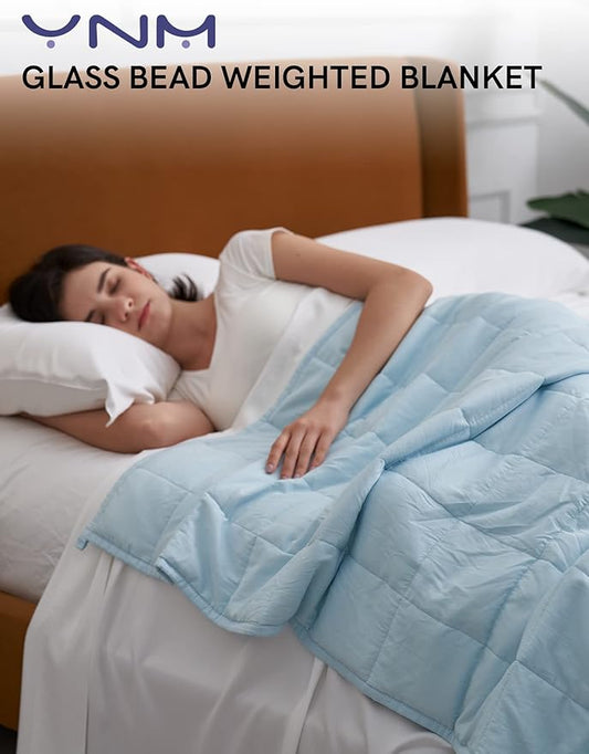 YnM Weighted Blanket,Heavy 100% Oeko-Tex Certified Cotton Material with Premium Glass Beads (Light Blue, 48''x72'' 15lbs), Suit for One Person(~140lb) Use on Twin/Full Bed